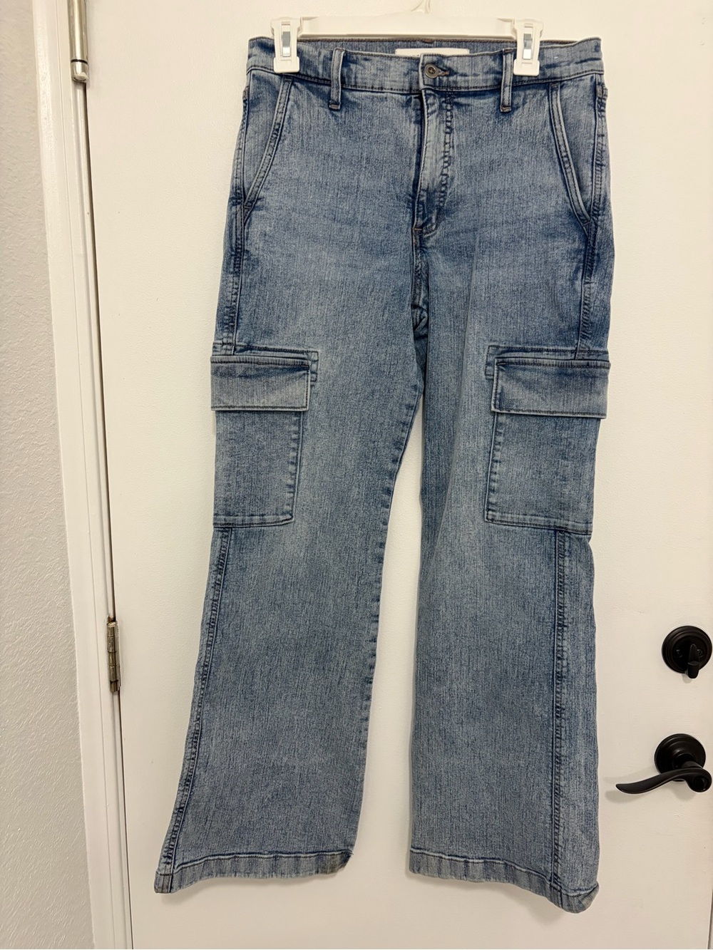 Vintage American cargo Women's Light Blue Cargo Flare Jeans
